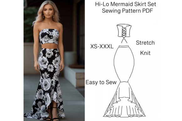 High Low Mermaid Skirt Set Sewing Pattern