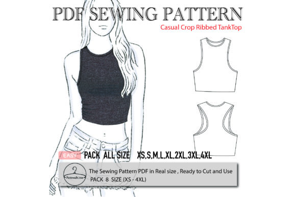 Casual crop ribbed tank top sewing pattern beginner knit