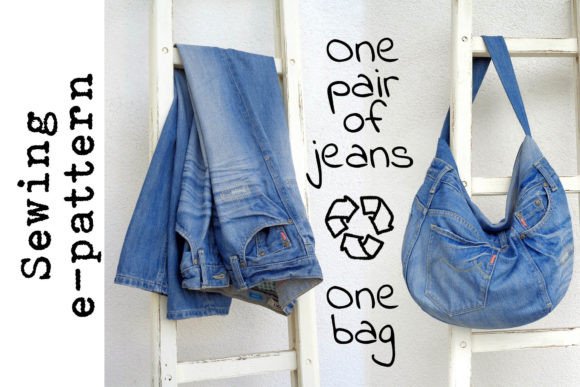 One pair of jeans hobo bag sewing pattern upcycling beginner