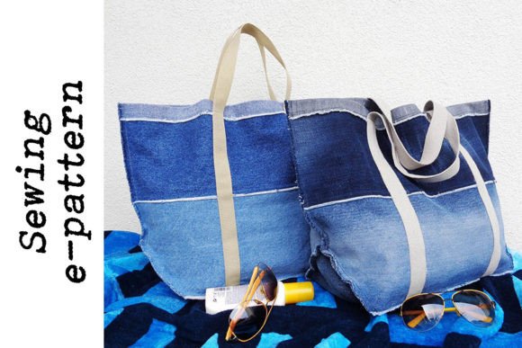 Reverse seams tote bag sewing pattern three sizes beginner