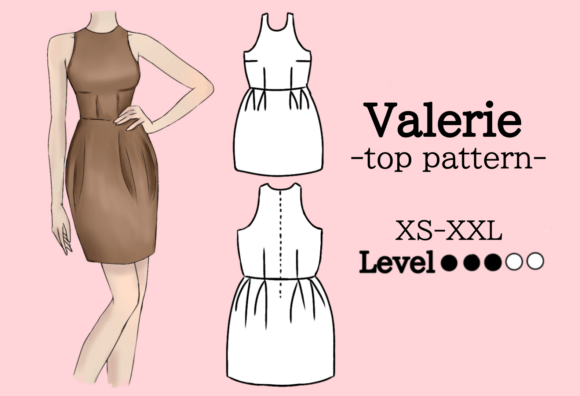 Valerie linen dress sewing pattern in sizes XS to XXL with instruction PDF