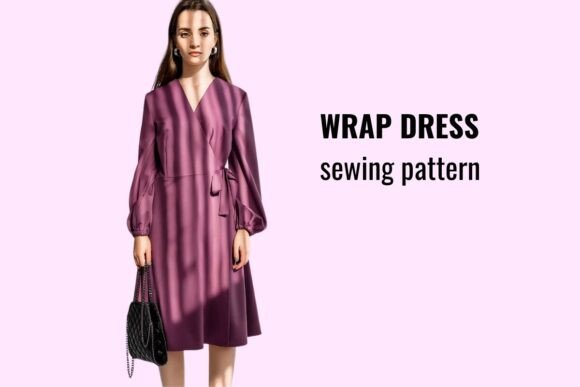 Wrap dress sewing pattern PDF with tie closure and optional sleeves
