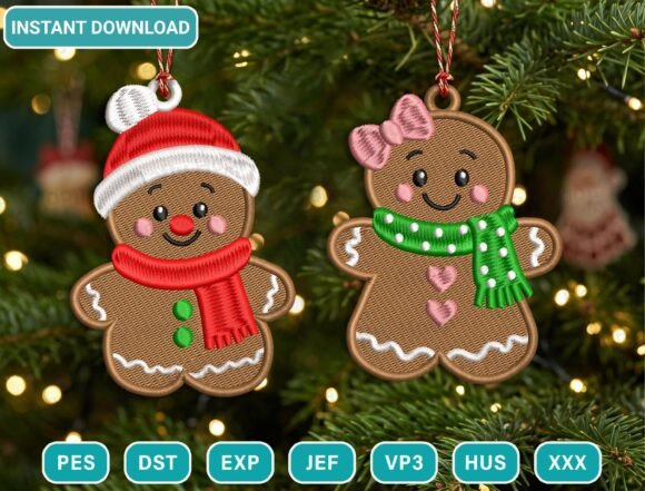 Christmas ornament embroidery design set with penguins snowmen and gingerbread