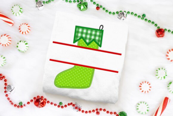 Christmas stocking split applique design with space for a name or monogram