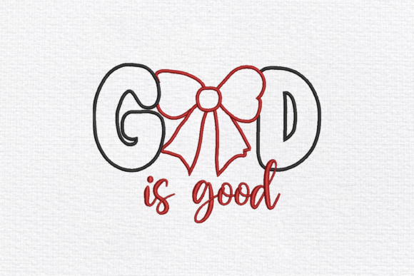God is Good Christmas embroidery design with bow replacing center letter
