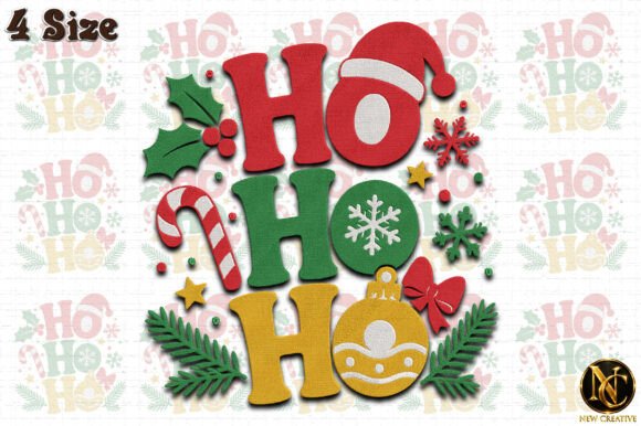 Ho Ho Ho Christmas embroidery design with Santa hat candy cane and ornaments